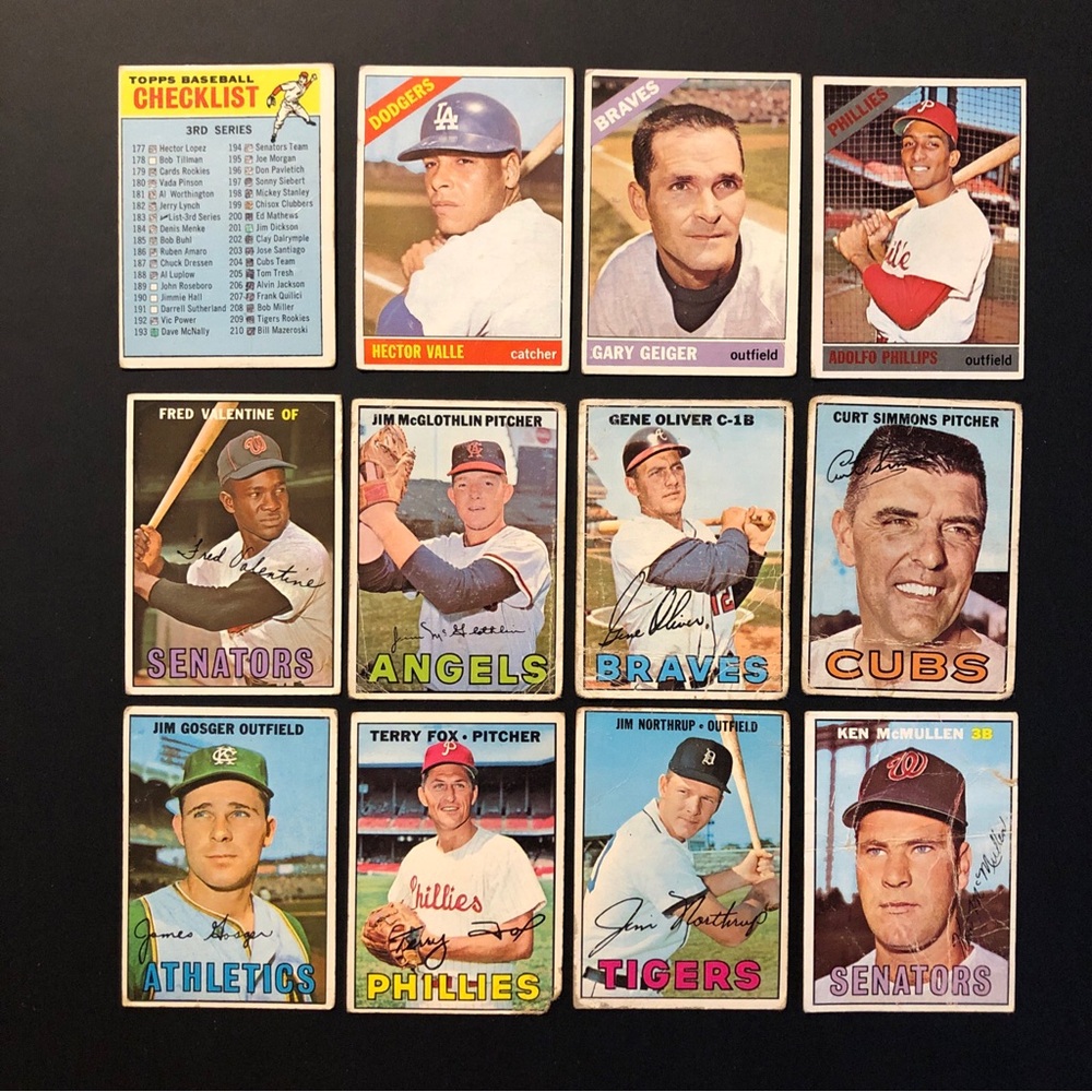 12 different Baseball Cards from 1966 & 1967 Topps Valentine Oliver Fox Simmons